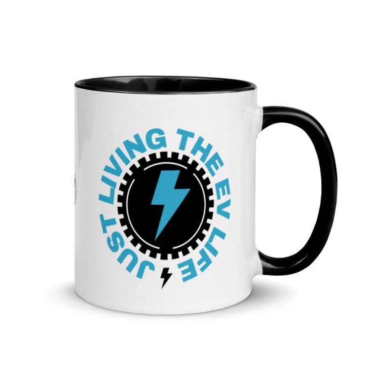 Just Living The EV Life Mug with Black Color Inside And On Handle- Electric Vehicle Mug - Electric Car Mug - by https://ascensionemporium.net